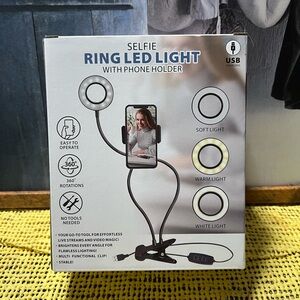Selfie Ring LED Light with Phone Holder - Black